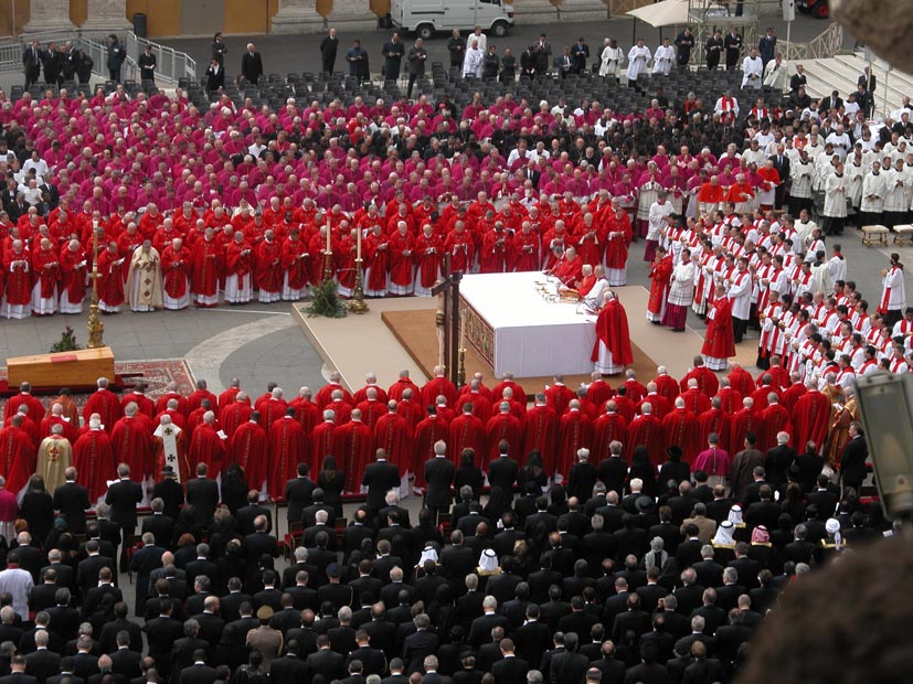 Cardinals, bishops and priests of the Roman Catholic Church attend the Funeral Ceremony of Pope John Paul II. Photo by Lapecheronza. Cardinals, bishops and priests of the Roman Catholic Church attend the Funeral Ceremony of Pope John Paul II. Photo by Lapecheronza.