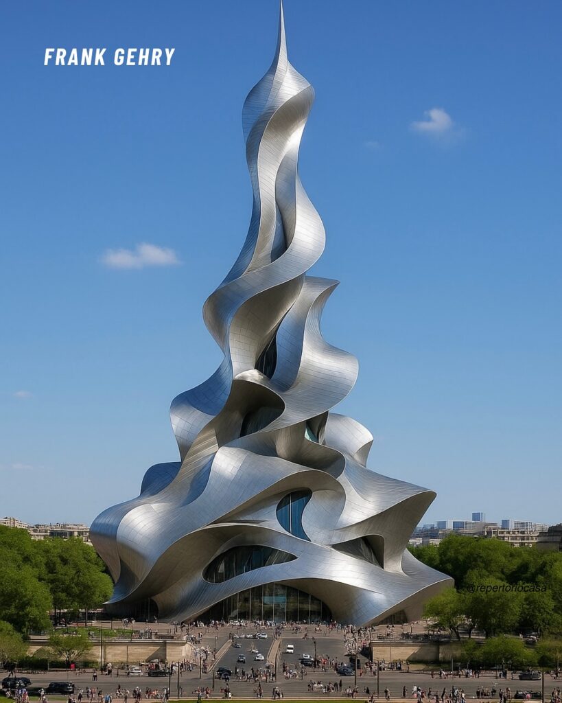 AI-reimagined Eiffel Tower in Frank Gehry's deconstructivist style, featuring fragmented metallic forms. AI art. AI-reimagined Eiffel Tower in Frank Gehry's deconstructivist style, featuring fragmented metallic forms. AI art.