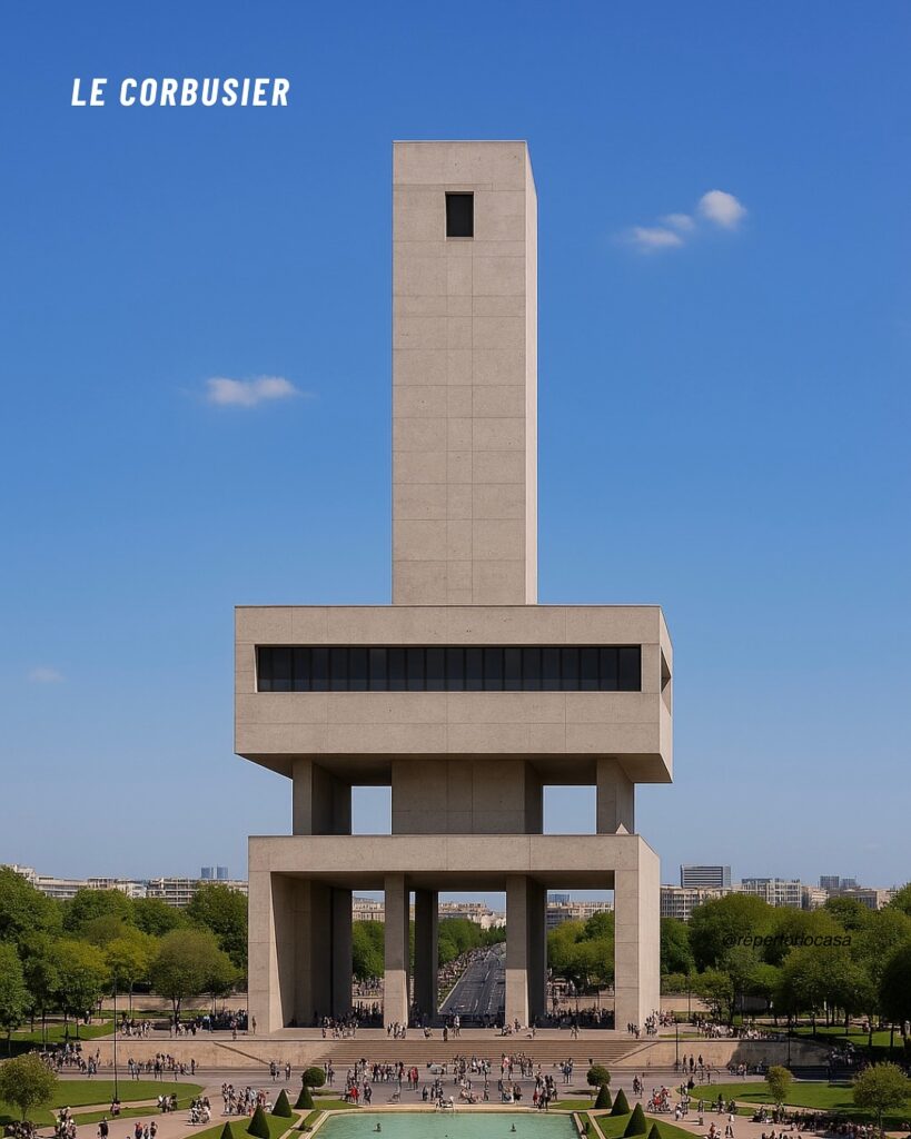 AI-reimagined Eiffel Tower in Le Corbusier's modernist style, with clean geometric lines and functional aesthetic. AI art. AI-reimagined Eiffel Tower in Le Corbusier's modernist style, with clean geometric lines and functional aesthetic. AI art.