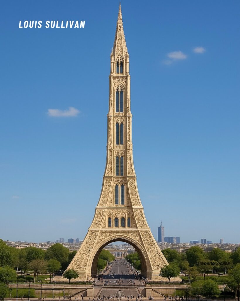 AI-reimagined Eiffel Tower in Louis Sullivan's early skyscraper style, with potential for intricate ornamentation. AI art. AI-reimagined Eiffel Tower in Louis Sullivan's early skyscraper style, with potential for intricate ornamentation. AI art.