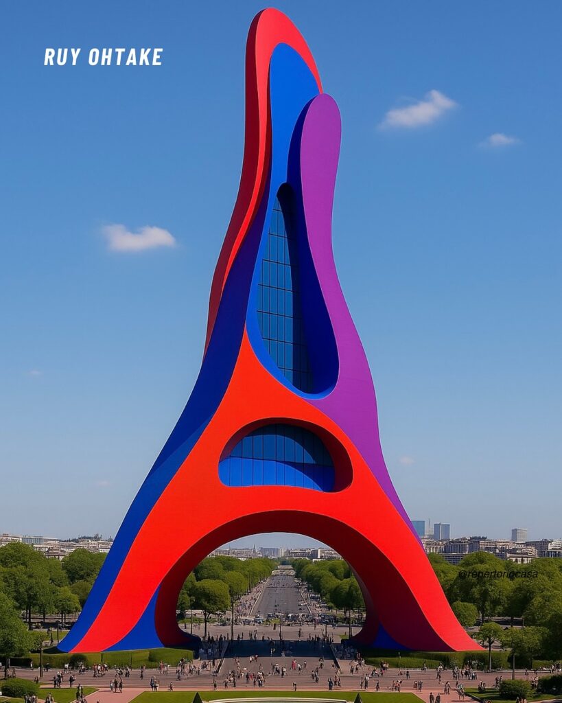 AI-reimagined Eiffel Tower in Ruy Ohtake's colourful, sculptural style, possibly with influences of Alexander Calder. AI art. AI-reimagined Eiffel Tower in Ruy Ohtake's colourful, sculptural style, possibly with influences of Alexander Calder. AI art.