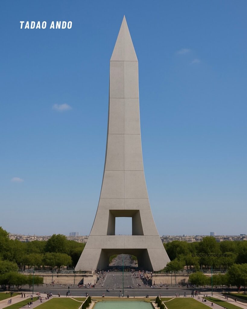 AI-reimagined Eiffel Tower in Tadao Ando's minimalist style, featuring smooth concrete and interplay of light. AI art. AI-reimagined Eiffel Tower in Tadao Ando's minimalist style, featuring smooth concrete and interplay of light. AI art.