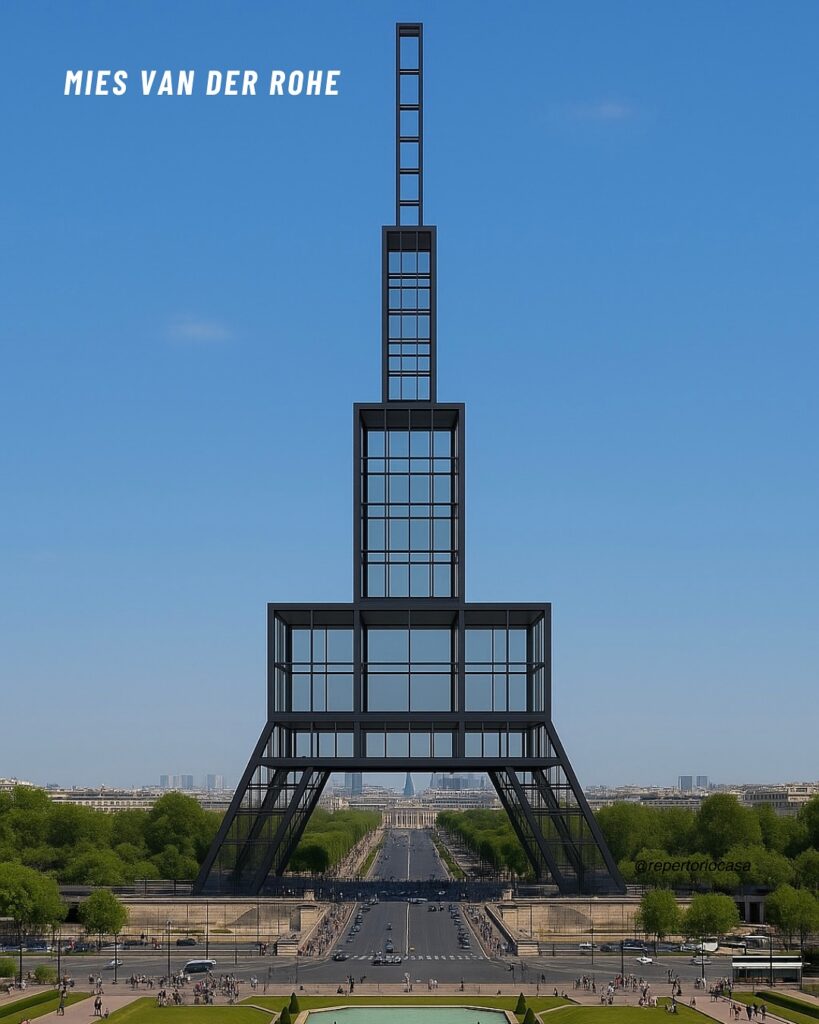 AI-reimagined Eiffel Tower in Mies van der Rohe's 'less is more' minimalist style, emphasizing steel structure and clarity. AI art. AI-reimagined Eiffel Tower in Mies van der Rohe's 'less is more' minimalist style, emphasizing steel structure and clarity. AI art.