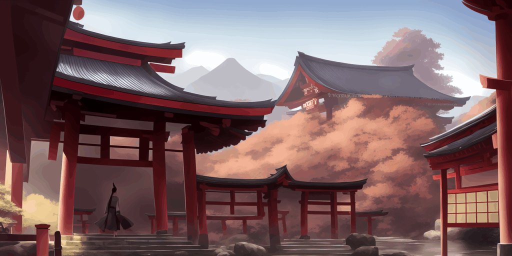 Hakurei Shrine in distance, Gensokyo, nature landscape, landscape art, far view from distance, traditional Japanese architecture in distance, Shinto shrine in distance, forests, mountains, rivers, art style of Craig Mullins and Jordan Grimmer and Tyler Edlin and Darek Zabrocki and Raphael Lacoste. Negative prompt: Green trees. Hakurei Shrine in distance, Gensokyo, nature landscape, landscape art, far view from distance, traditional Japanese architecture in distance, Shinto shrine in distance, forests, mountains, rivers, art style of Craig Mullins and Jordan Grimmer and Tyler Edlin and Darek Zabrocki and Raphael Lacoste. Negative prompt: Green trees.