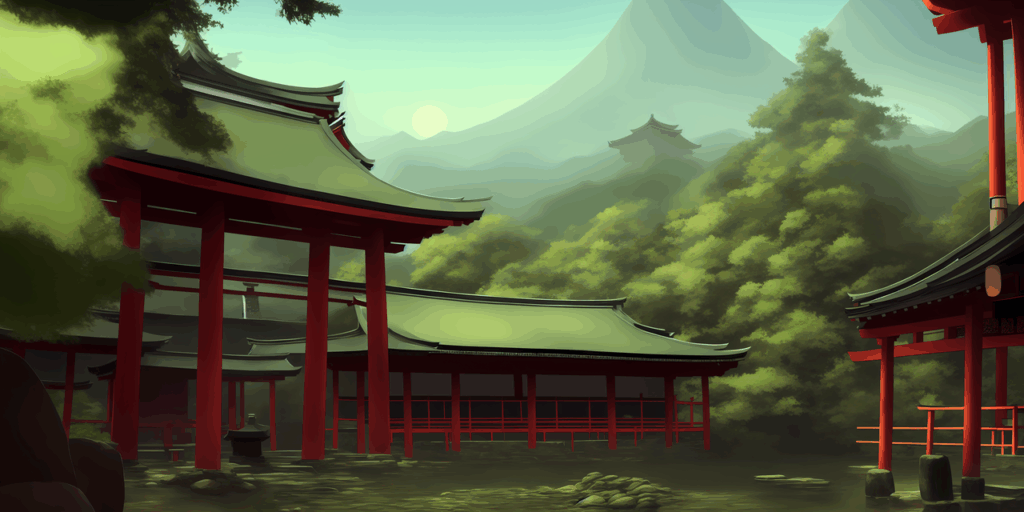 Prompt: Hakurei Shrine in distance, Gensokyo, nature landscape, landscape art, far view from distance, traditional Japanese architecture in distance, Shinto shrine in distance, forests, mountains, rivers, art style of Craig Mullins and Jordan Grimmer and Tyler Edlin and Darek Zabrocki and Raphael Lacoste. Negative prompt: Round stones, round rocks. Prompt: Hakurei Shrine in distance, Gensokyo, nature landscape, landscape art, far view from distance, traditional Japanese architecture in distance, Shinto shrine in distance, forests, mountains, rivers, art style of Craig Mullins and Jordan Grimmer and Tyler Edlin and Darek Zabrocki and Raphael Lacoste. Negative prompt: Round stones, round rocks.
