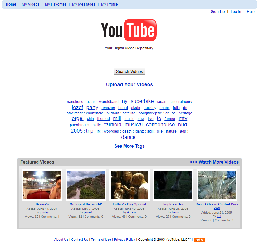 Early YouTube homepage (2005). Photo by Web Design Museum. Early YouTube homepage (2005). Photo by Web Design Museum.