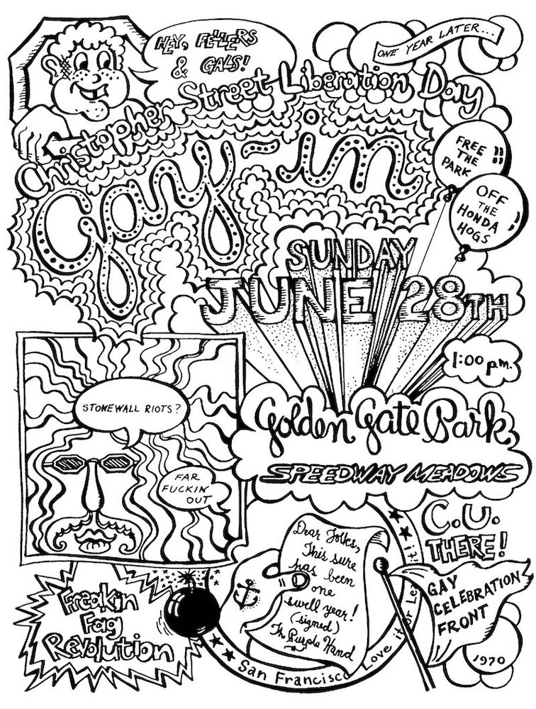 Christopher Street Liberation Day Gay-In offset flyer, San Francisco, California, 1970. Public domain. Christopher Street Liberation Day Gay-In offset flyer, San Francisco, California, 1970. Public domain.