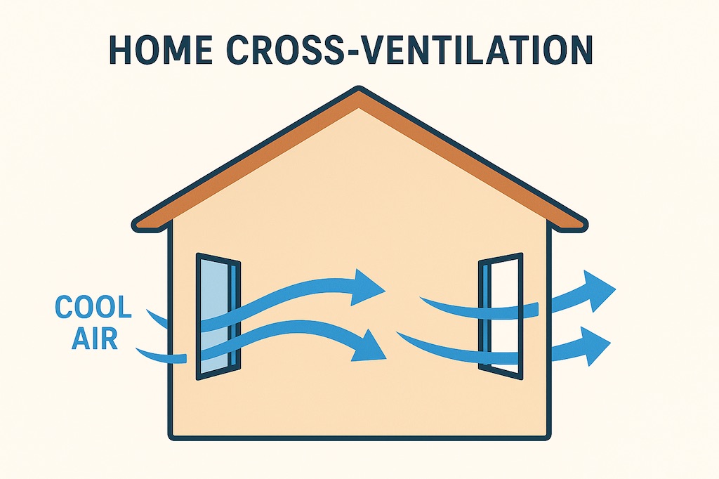 Cross-ventilation technique for natural home cooling. Cross-ventilation technique for natural home cooling.