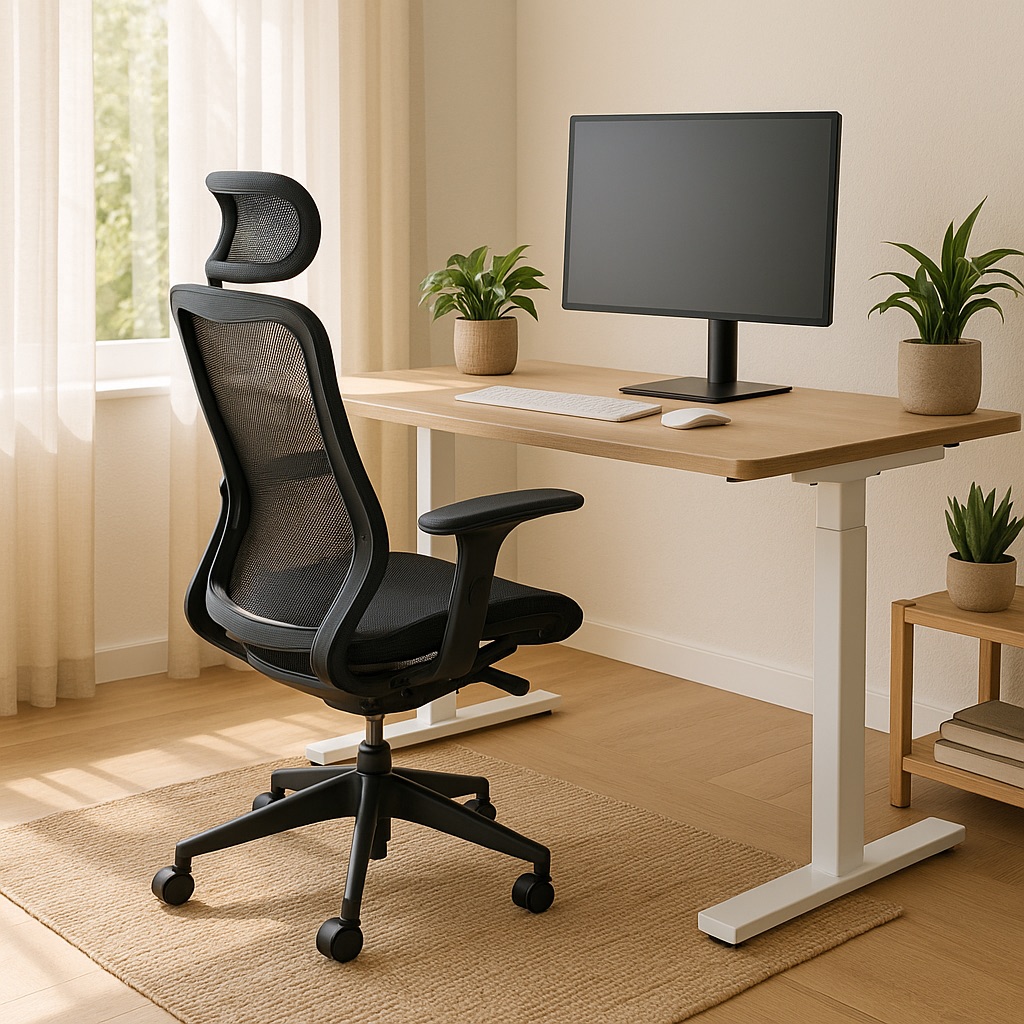 Ergonomic office setup optimized for summer comfort and productivity. Ergonomic office setup optimized for summer comfort and productivity.