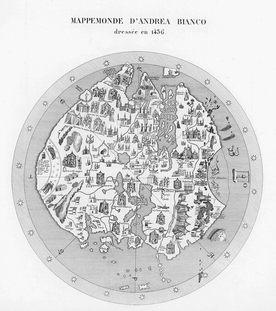 Andrea Bianco's 1436 world map, a key historical document depicting the known world and believed to include the mythical island of Brasil. Andrea Bianco's 1436 world map, a key historical document depicting the known world and believed to include the mythical island of Brasil.